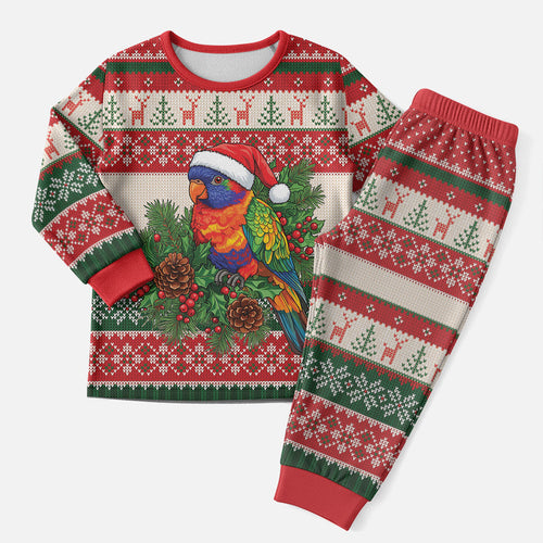 Aussie Rainbow Lorikeets Christmas Pajama Set Festive Knitted Pattern Inspired