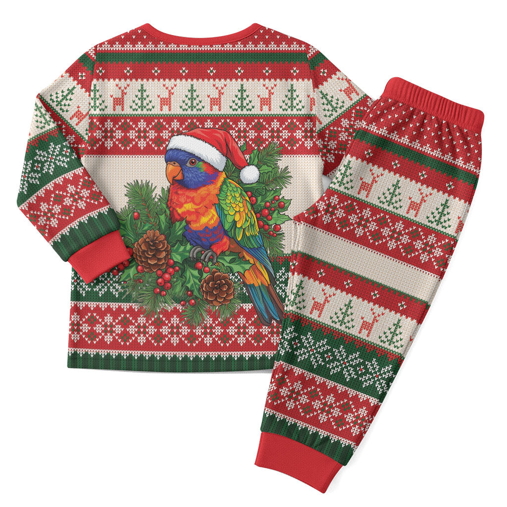 Aussie Rainbow Lorikeets Christmas Pajama Set Festive Knitted Pattern Inspired