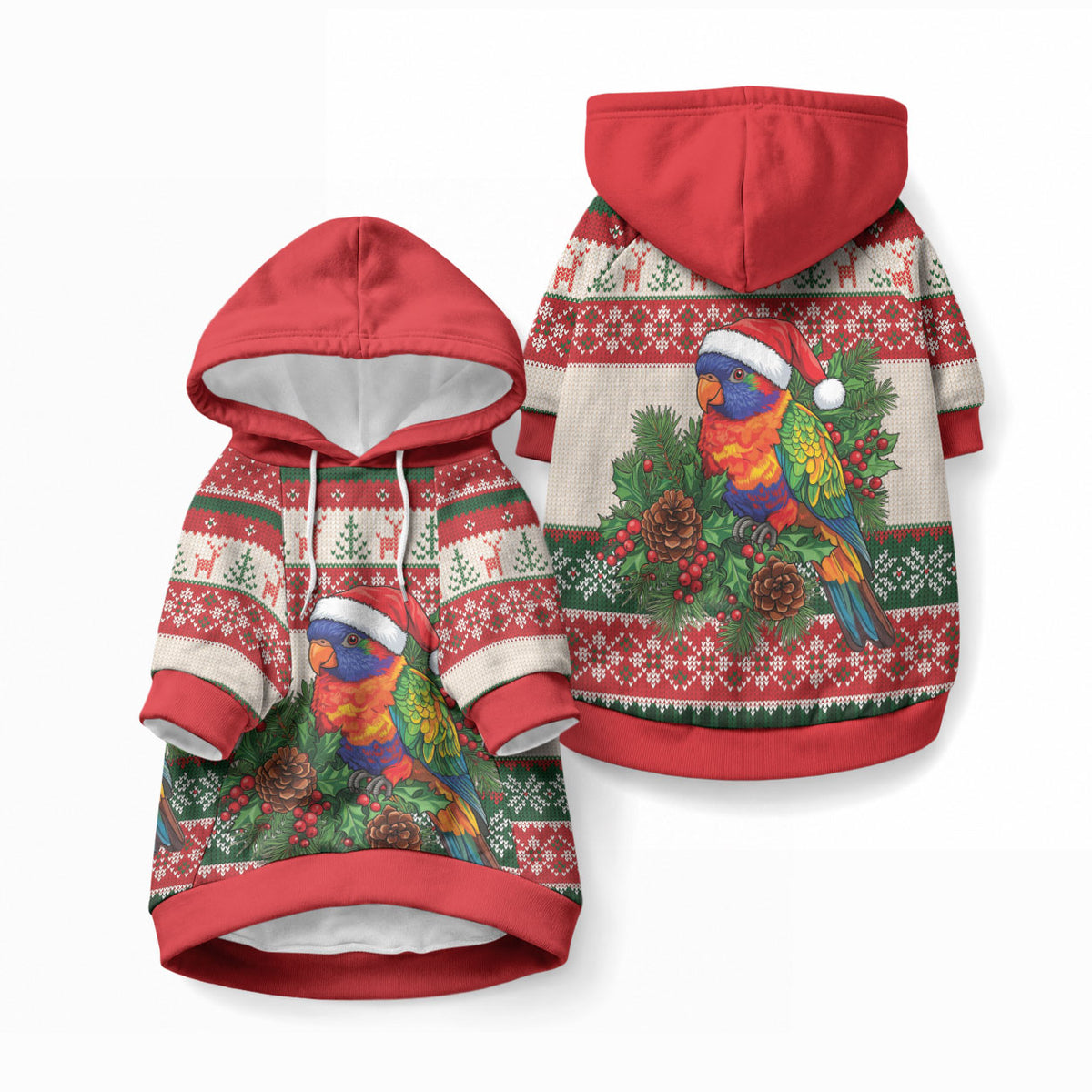 Aussie Rainbow Lorikeets Christmas Pet Hoodie Festive Knitted Pattern Inspired