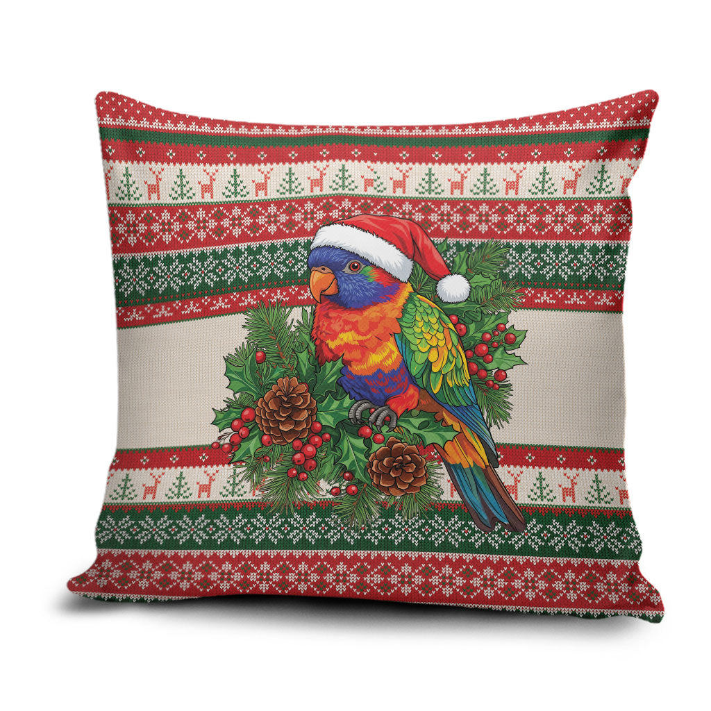 Aussie Rainbow Lorikeets Christmas Pillow Cover Festive Knitted Pattern Inspired