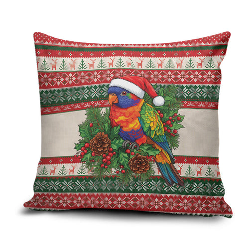 Aussie Rainbow Lorikeets Christmas Pillow Cover Festive Knitted Pattern Inspired