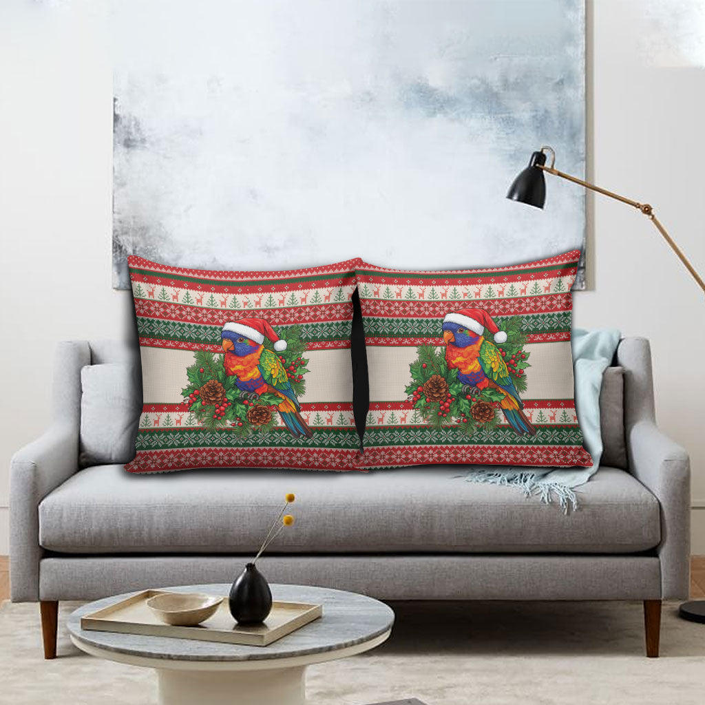 Aussie Rainbow Lorikeets Christmas Pillow Cover Festive Knitted Pattern Inspired