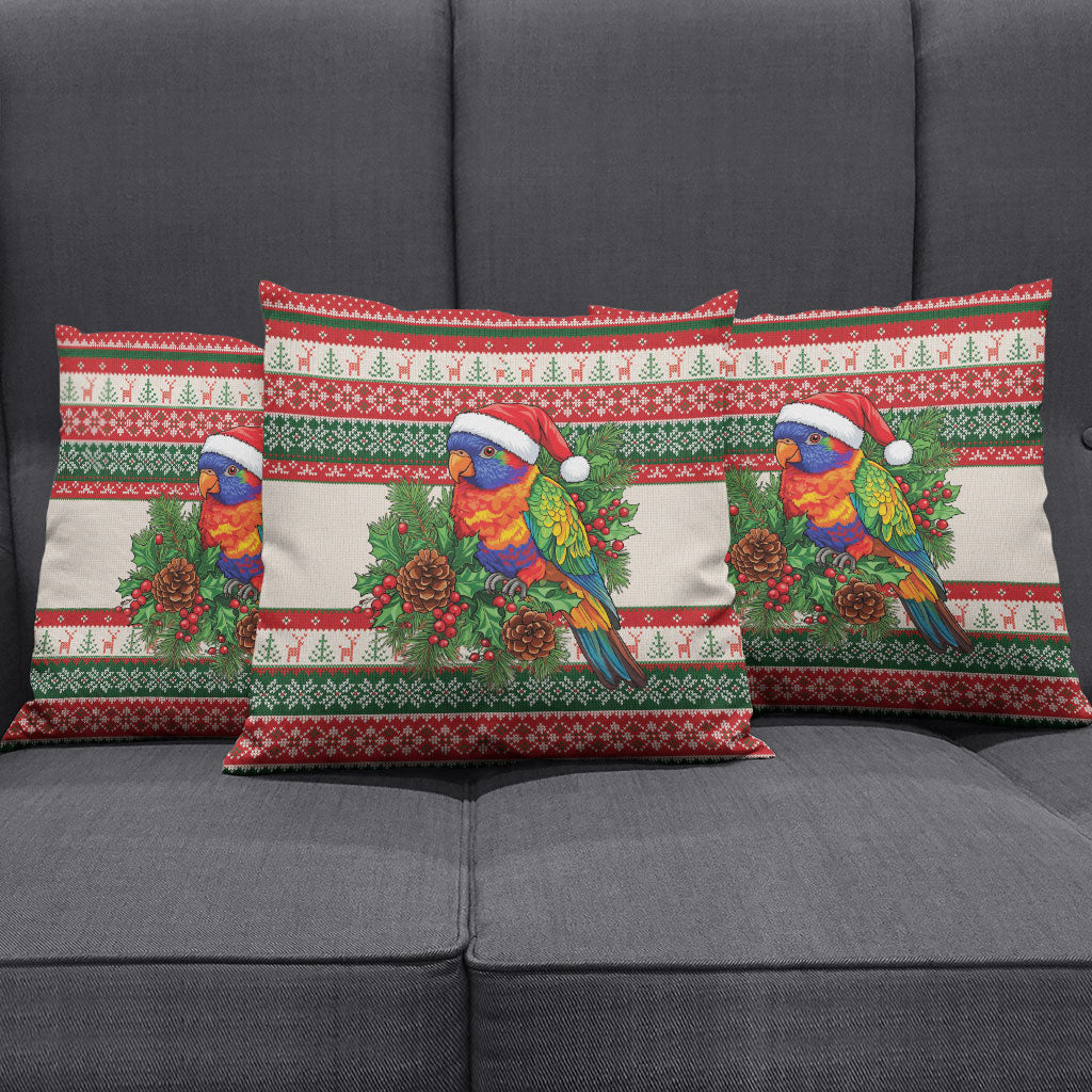 Aussie Rainbow Lorikeets Christmas Pillow Cover Festive Knitted Pattern Inspired