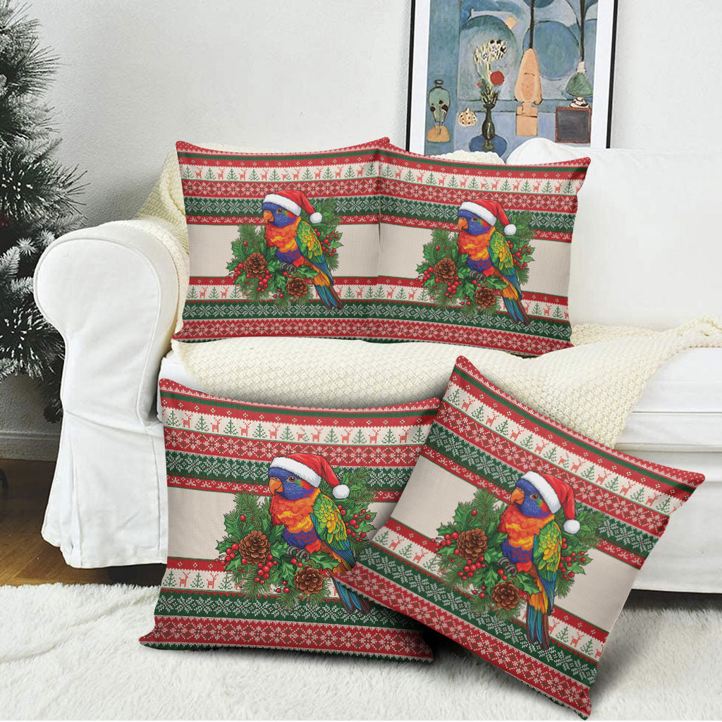 Aussie Rainbow Lorikeets Christmas Pillow Cover Festive Knitted Pattern Inspired