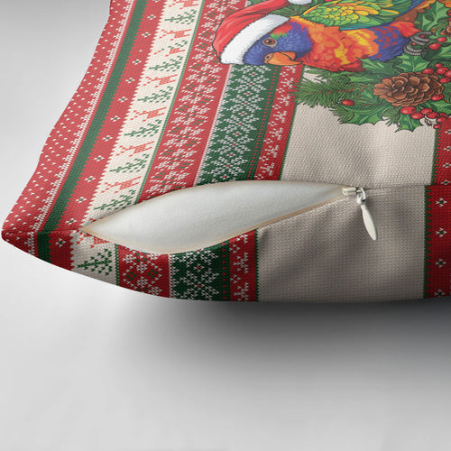 Aussie Rainbow Lorikeets Christmas Pillow Cover Festive Knitted Pattern Inspired