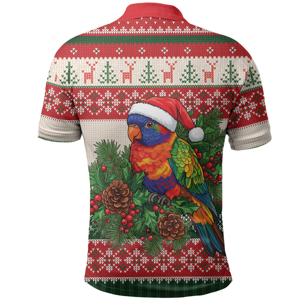 Aussie Rainbow Lorikeets Christmas Polo Shirt Festive Knitted Pattern Inspired