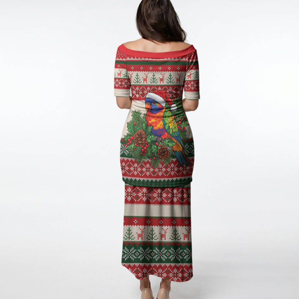 Aussie Rainbow Lorikeets Christmas Puletasi Festive Knitted Pattern Inspired