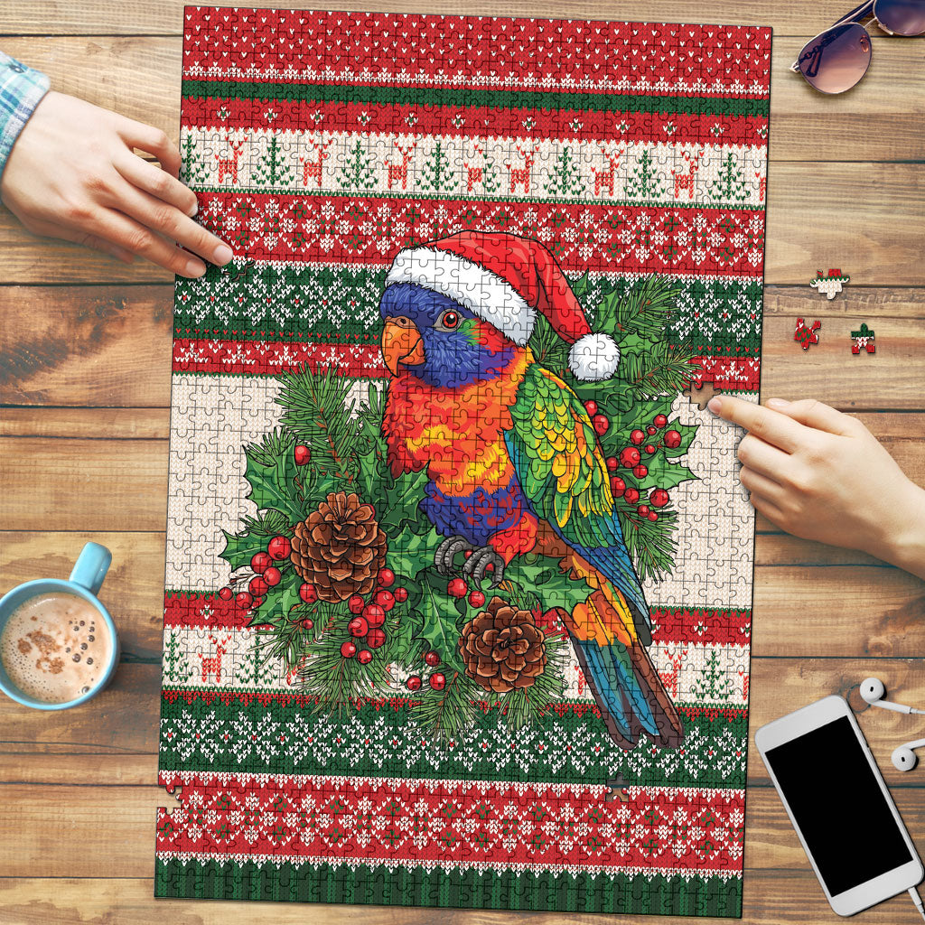 Aussie Rainbow Lorikeets Christmas Puzzle Festive Knitted Pattern Inspired