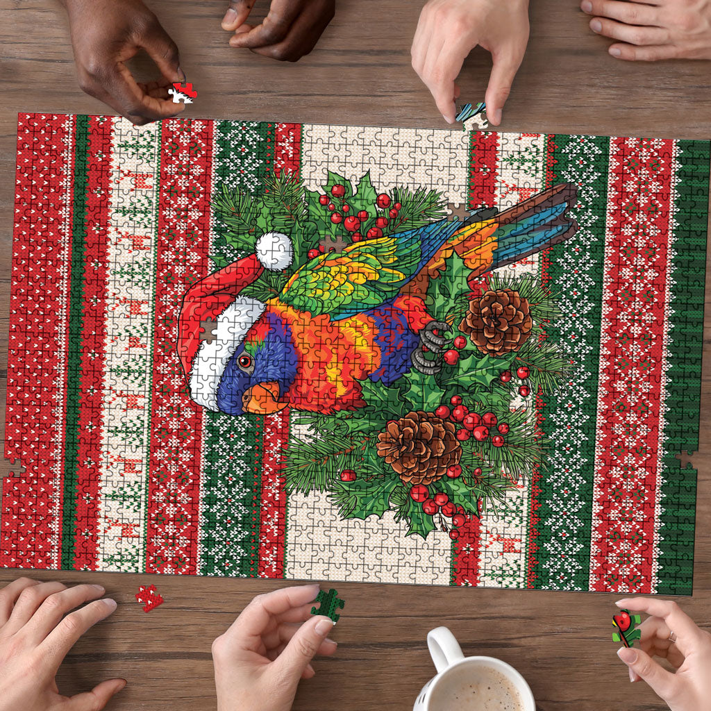 Aussie Rainbow Lorikeets Christmas Puzzle Festive Knitted Pattern Inspired