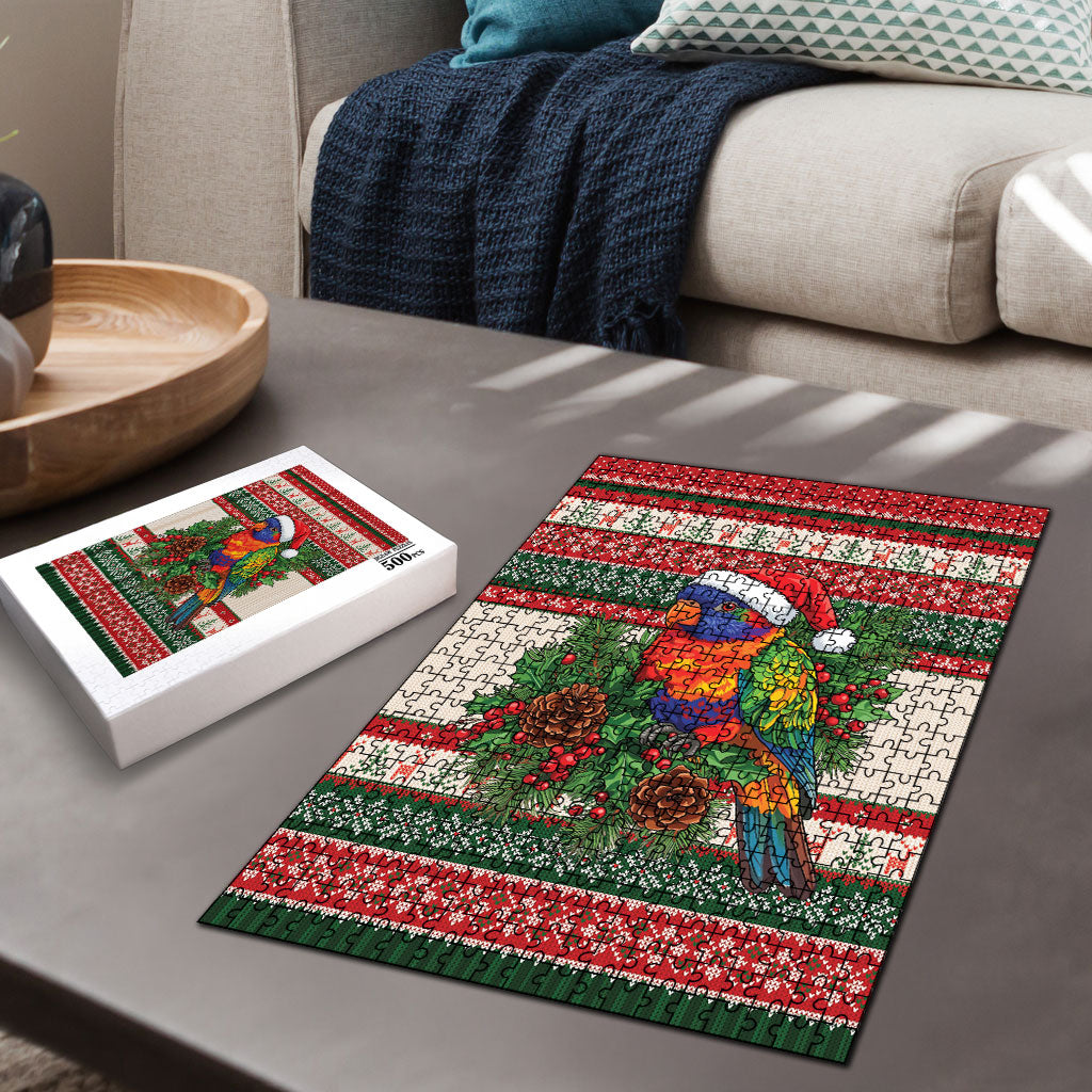 Aussie Rainbow Lorikeets Christmas Puzzle Festive Knitted Pattern Inspired