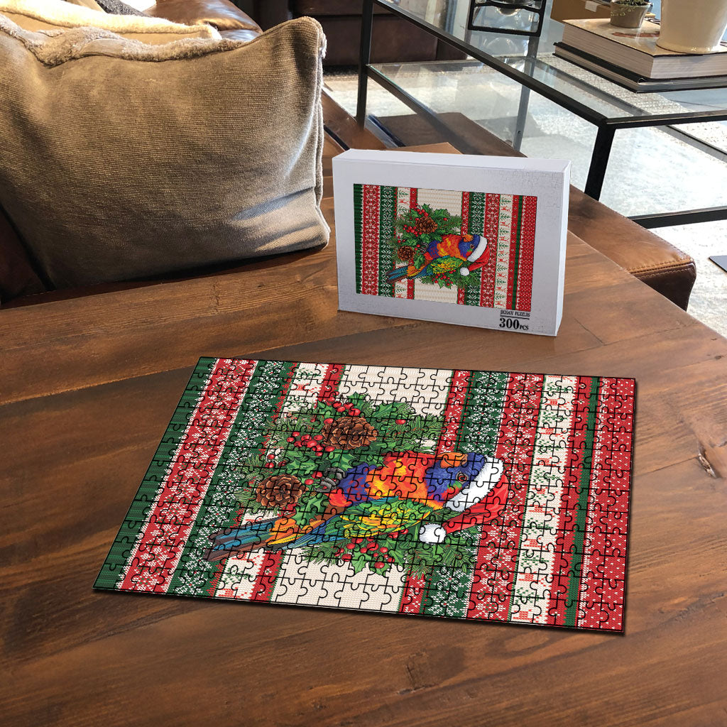 Aussie Rainbow Lorikeets Christmas Puzzle Festive Knitted Pattern Inspired