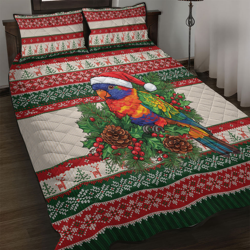 Aussie Rainbow Lorikeets Christmas Quilt Bed Set Festive Knitted Pattern Inspired
