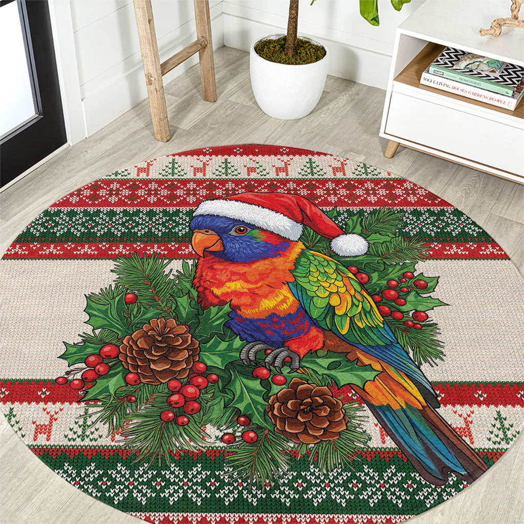 Aussie Rainbow Lorikeets Christmas Round Carpet Festive Knitted Pattern Inspired