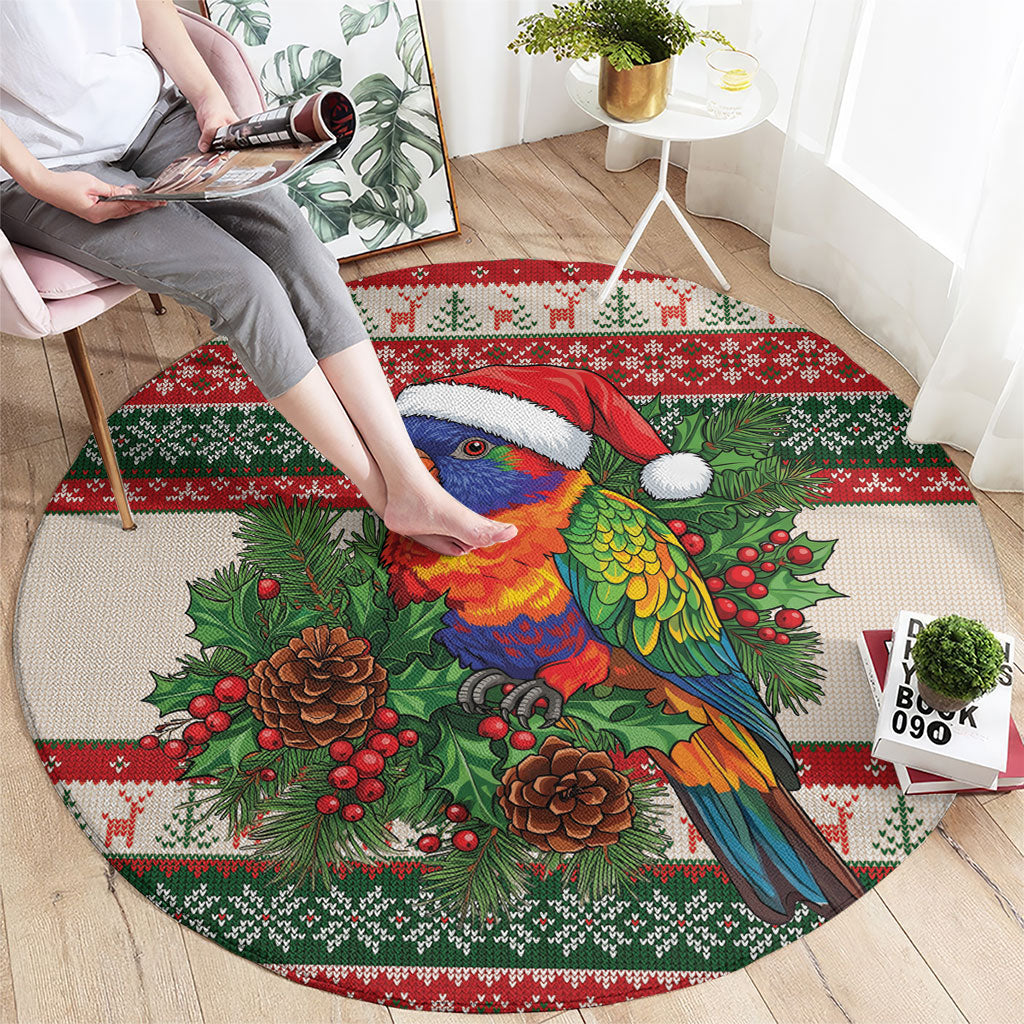 Aussie Rainbow Lorikeets Christmas Round Carpet Festive Knitted Pattern Inspired