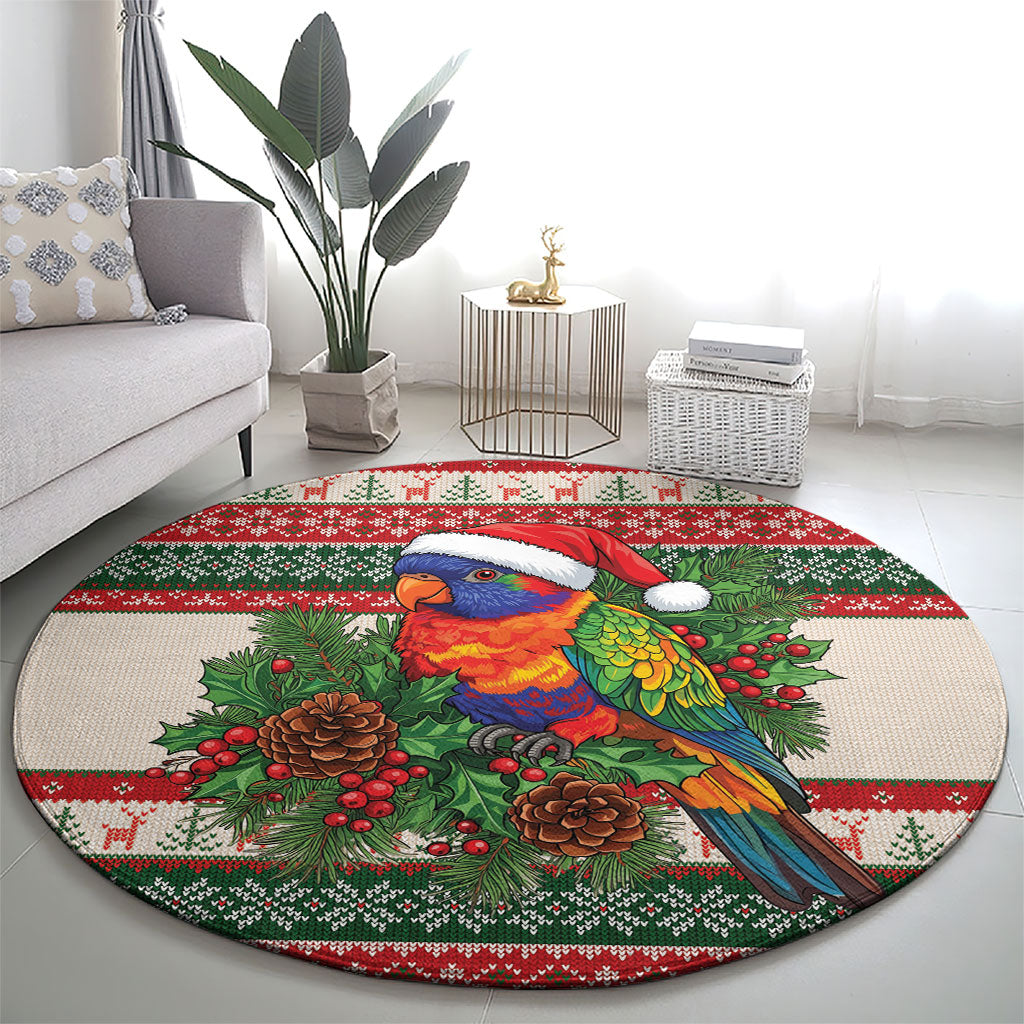 Aussie Rainbow Lorikeets Christmas Round Carpet Festive Knitted Pattern Inspired