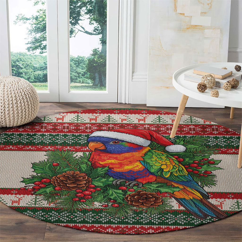 Aussie Rainbow Lorikeets Christmas Round Carpet Festive Knitted Pattern Inspired