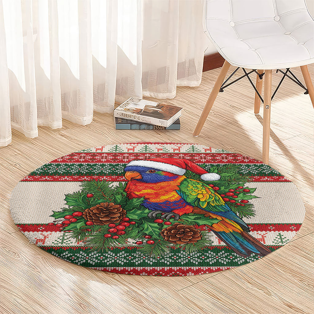 Aussie Rainbow Lorikeets Christmas Round Carpet Festive Knitted Pattern Inspired
