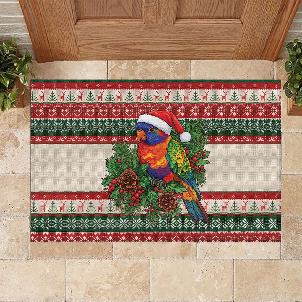 Aussie Rainbow Lorikeets Christmas Rubber Doormat Festive Knitted Pattern Inspired