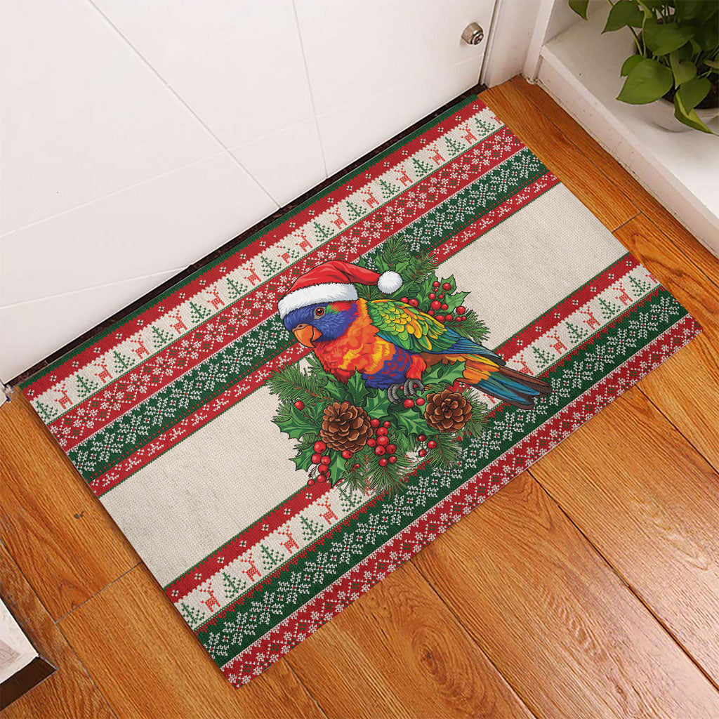 Aussie Rainbow Lorikeets Christmas Rubber Doormat Festive Knitted Pattern Inspired