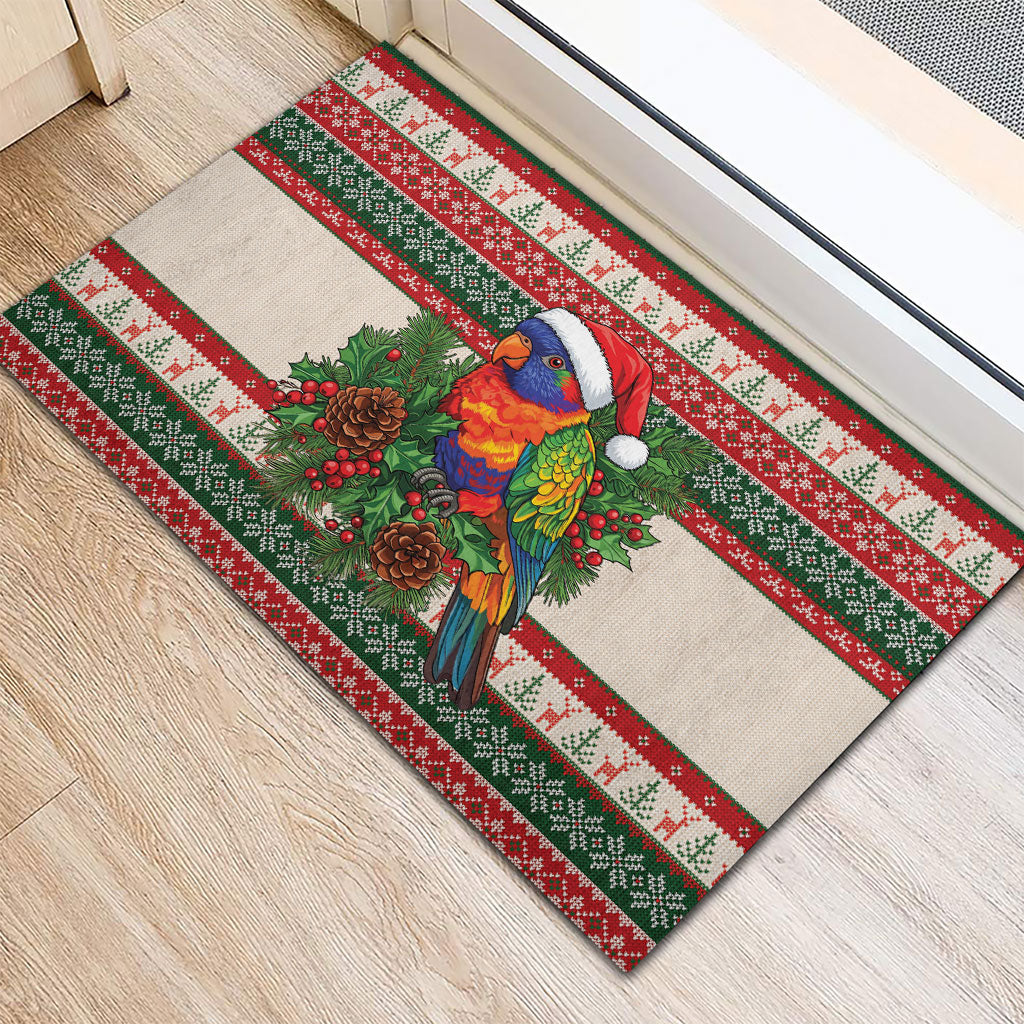 Aussie Rainbow Lorikeets Christmas Rubber Doormat Festive Knitted Pattern Inspired