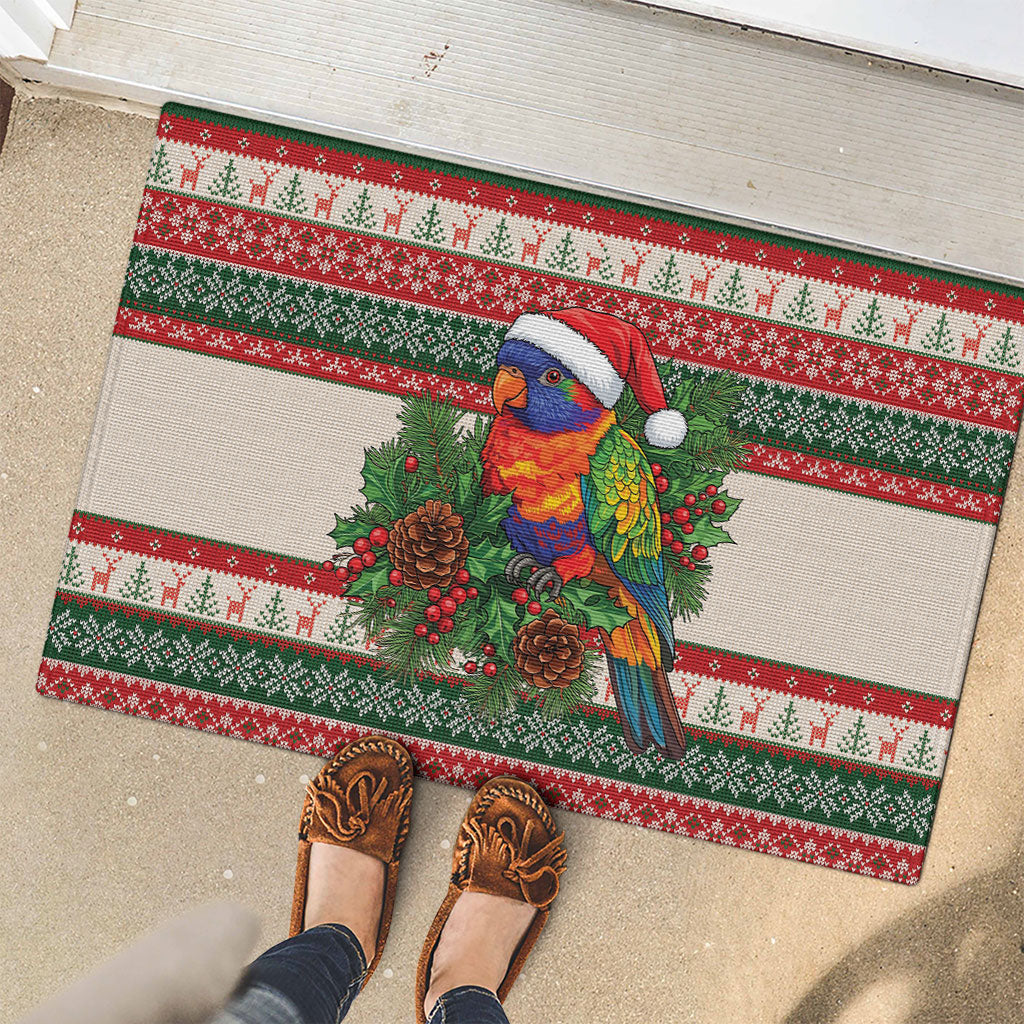 Aussie Rainbow Lorikeets Christmas Rubber Doormat Festive Knitted Pattern Inspired