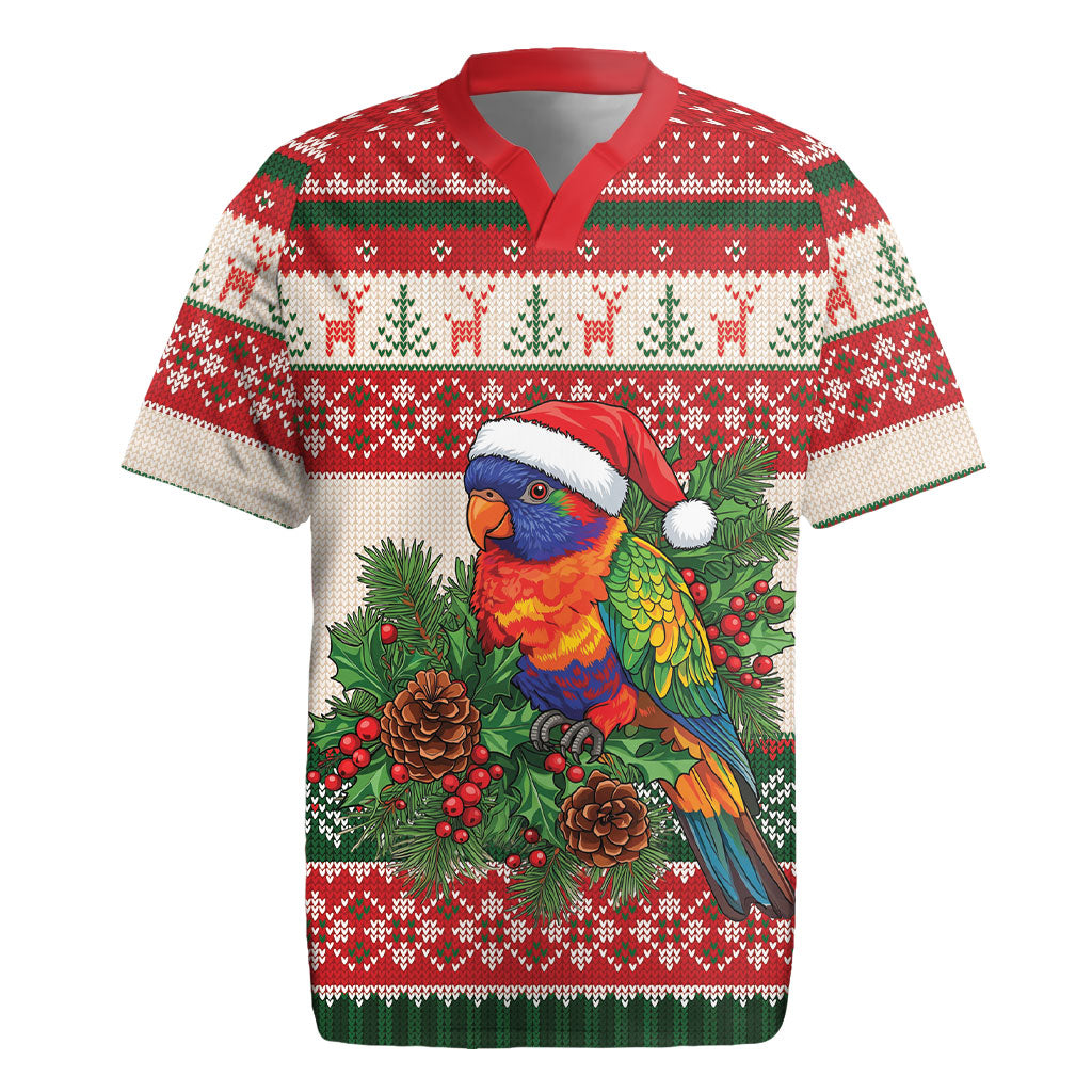 Aussie Rainbow Lorikeets Christmas Rugby Jersey Festive Knitted Pattern Inspired