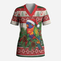 Aussie Rainbow Lorikeets Christmas Scrub Top Festive Knitted Pattern Inspired