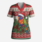 Aussie Rainbow Lorikeets Christmas Scrub Top Festive Knitted Pattern Inspired