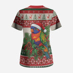 Aussie Rainbow Lorikeets Christmas Scrub Top Festive Knitted Pattern Inspired