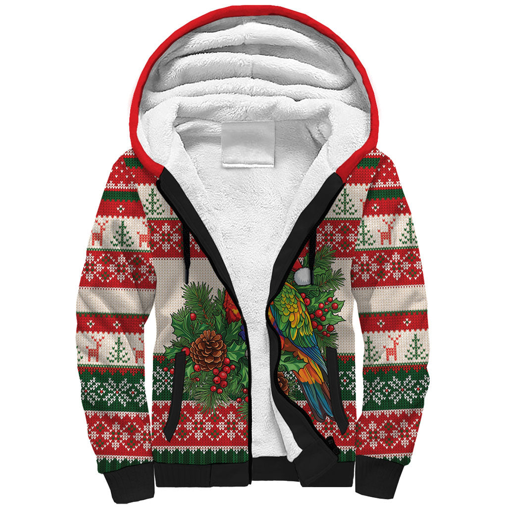 Aussie Rainbow Lorikeets Christmas Sherpa Hoodie Festive Knitted Pattern Inspired