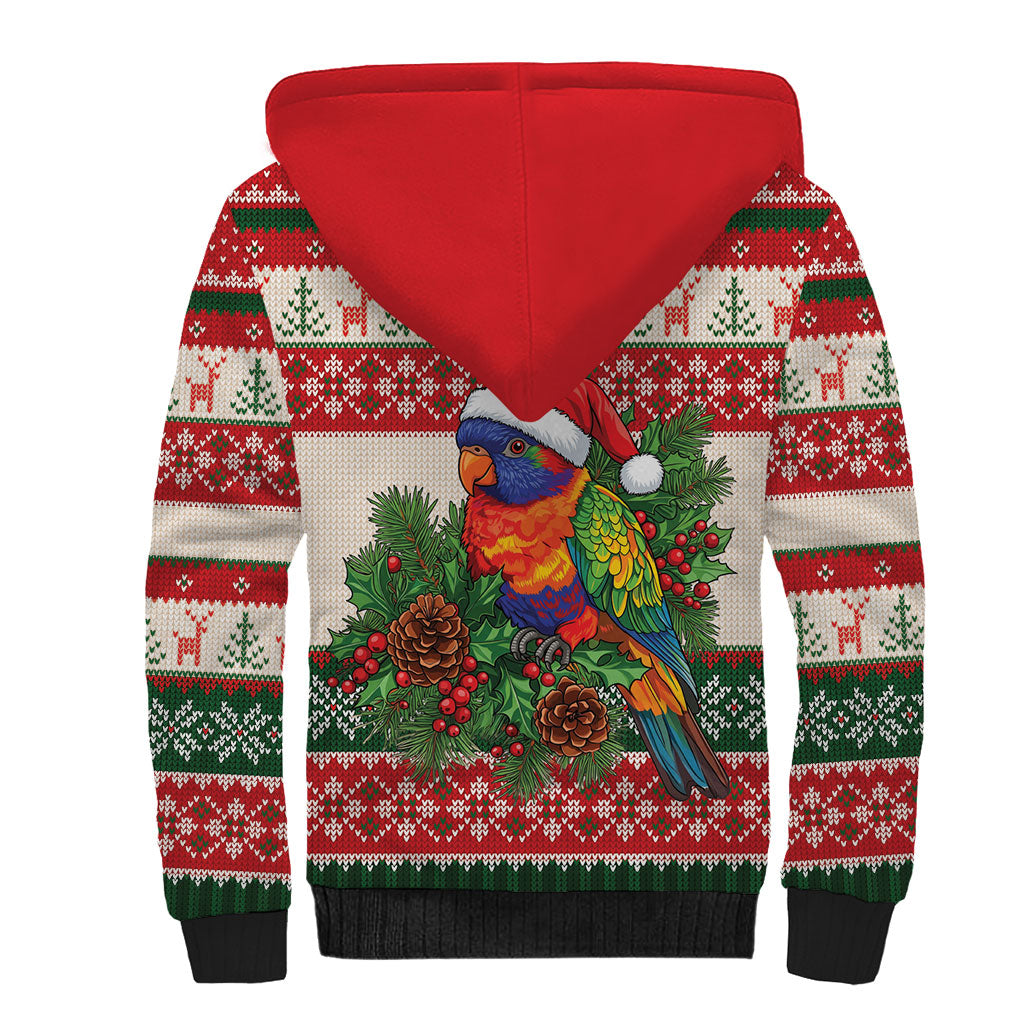 Aussie Rainbow Lorikeets Christmas Sherpa Hoodie Festive Knitted Pattern Inspired
