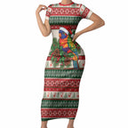 Aussie Rainbow Lorikeets Christmas Short Sleeve Bodycon Dress Festive Knitted Pattern Inspired