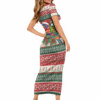Aussie Rainbow Lorikeets Christmas Short Sleeve Bodycon Dress Festive Knitted Pattern Inspired