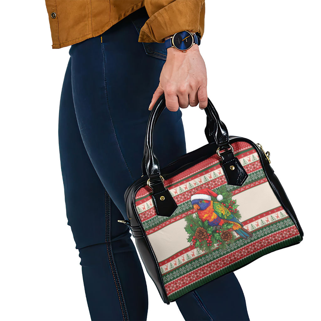 Aussie Rainbow Lorikeets Christmas Shoulder Handbag Festive Knitted Pattern Inspired