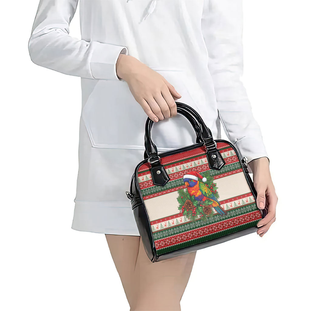 Aussie Rainbow Lorikeets Christmas Shoulder Handbag Festive Knitted Pattern Inspired