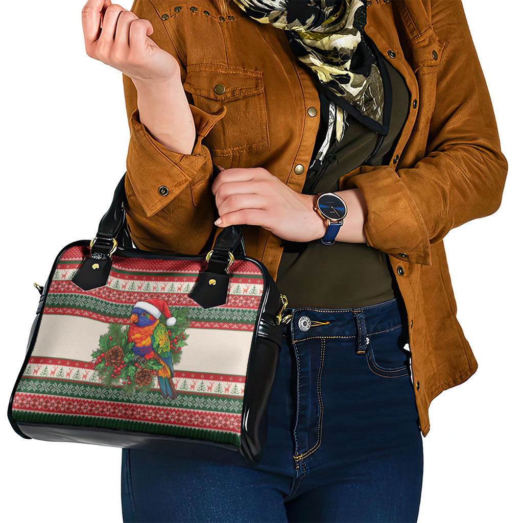 Aussie Rainbow Lorikeets Christmas Shoulder Handbag Festive Knitted Pattern Inspired