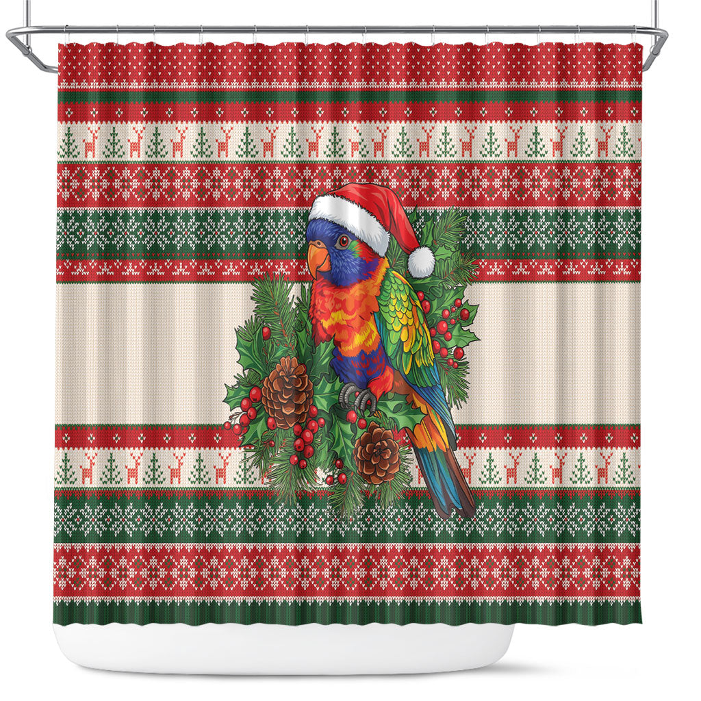 Aussie Rainbow Lorikeets Christmas Shower Curtain Festive Knitted Pattern Inspired