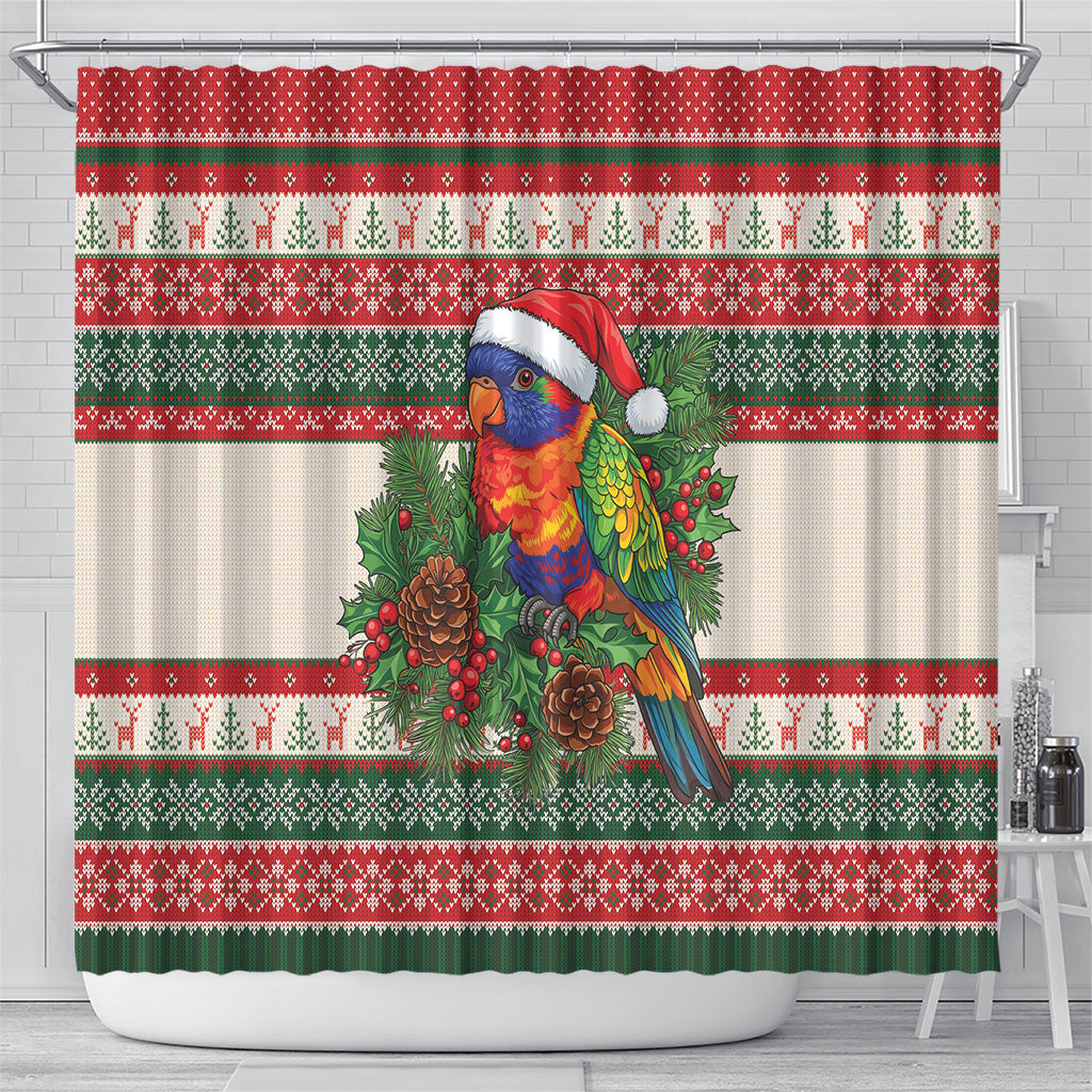 Aussie Rainbow Lorikeets Christmas Shower Curtain Festive Knitted Pattern Inspired