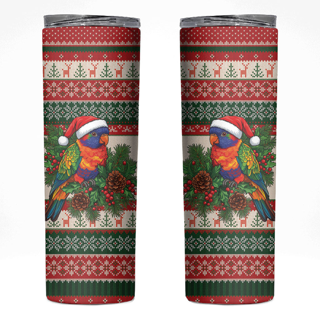 Aussie Rainbow Lorikeets Christmas Skinny Tumbler Festive Knitted Pattern Inspired