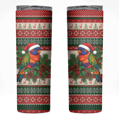 Aussie Rainbow Lorikeets Christmas Skinny Tumbler Festive Knitted Pattern Inspired