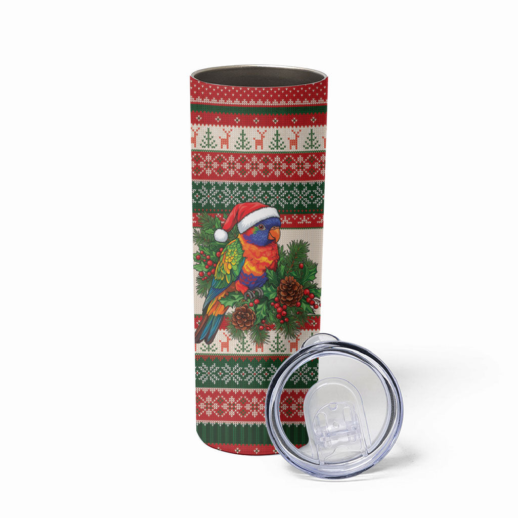 Aussie Rainbow Lorikeets Christmas Skinny Tumbler Festive Knitted Pattern Inspired