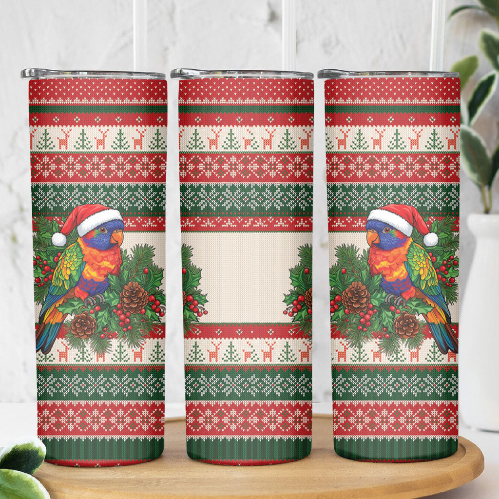 Aussie Rainbow Lorikeets Christmas Skinny Tumbler Festive Knitted Pattern Inspired