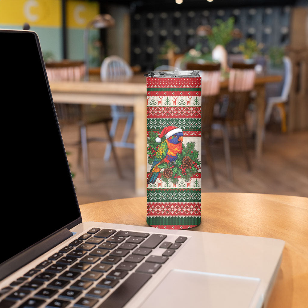 Aussie Rainbow Lorikeets Christmas Skinny Tumbler Festive Knitted Pattern Inspired