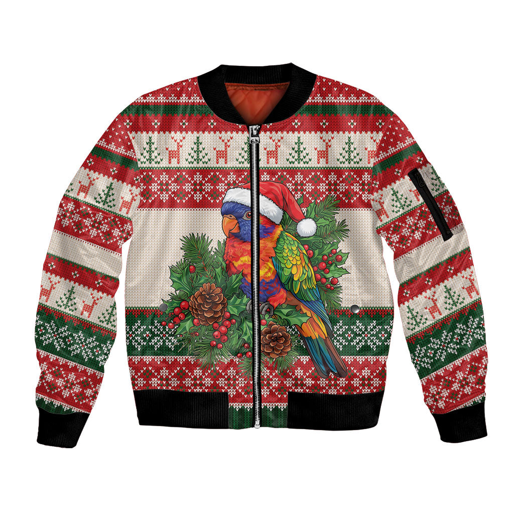 Aussie Rainbow Lorikeets Christmas Sleeve Zip Bomber Jacket Festive Knitted Pattern Inspired