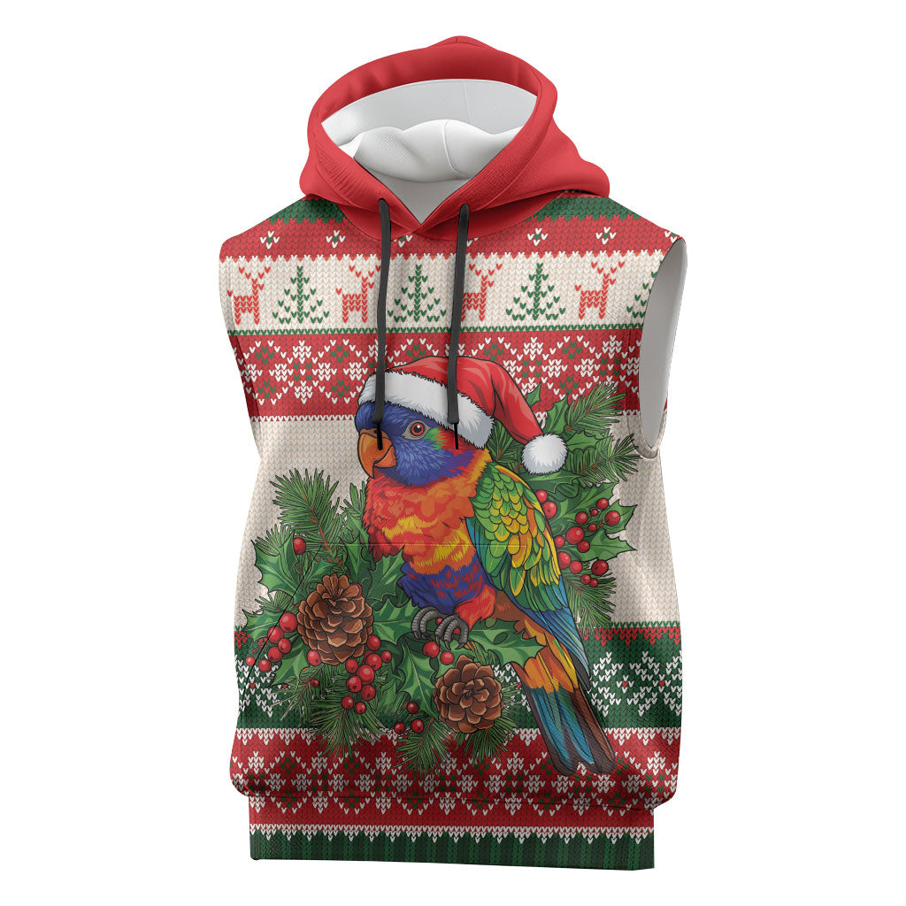 Aussie Rainbow Lorikeets Christmas Sleeveless Hoodie Festive Knitted Pattern Inspired