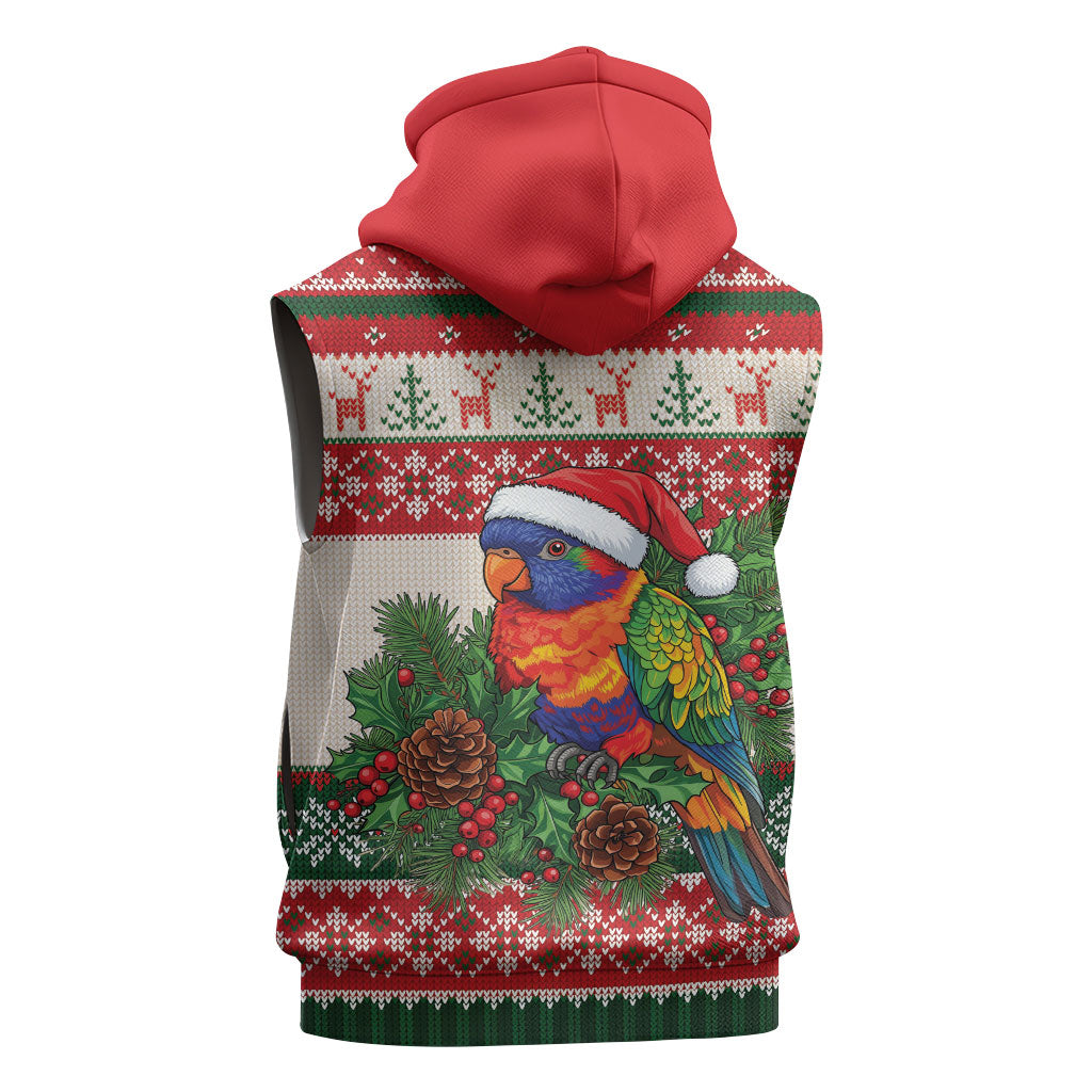 Aussie Rainbow Lorikeets Christmas Sleeveless Hoodie Festive Knitted Pattern Inspired