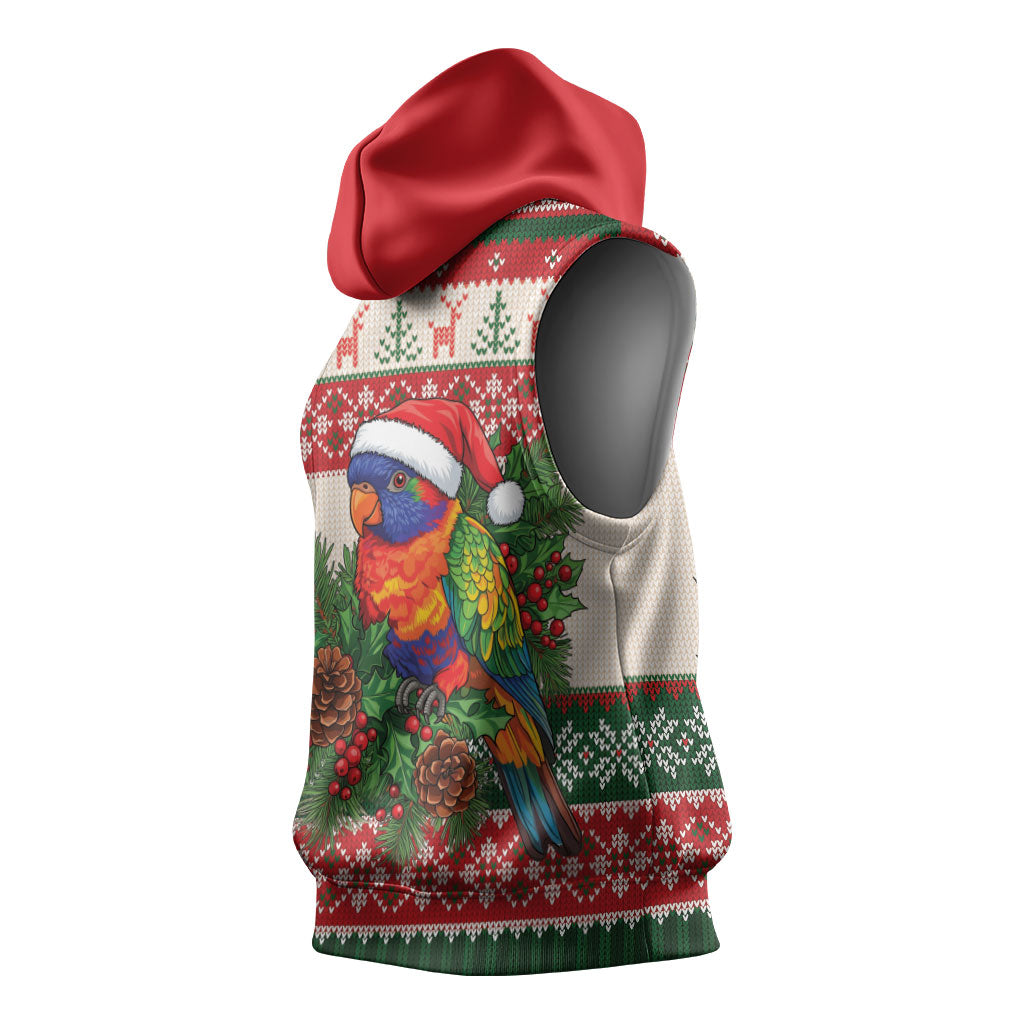 Aussie Rainbow Lorikeets Christmas Sleeveless Hoodie Festive Knitted Pattern Inspired