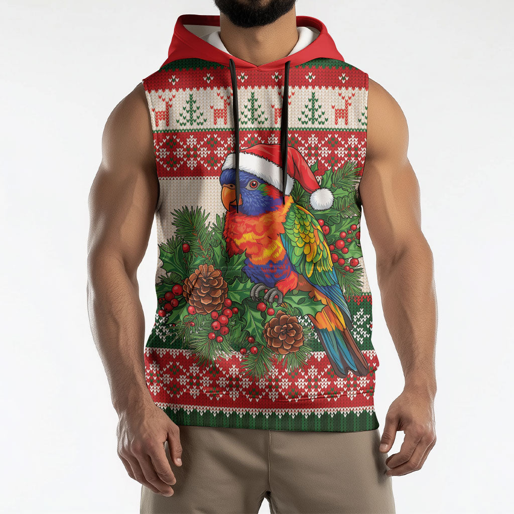 Aussie Rainbow Lorikeets Christmas Sleeveless Hoodie Festive Knitted Pattern Inspired