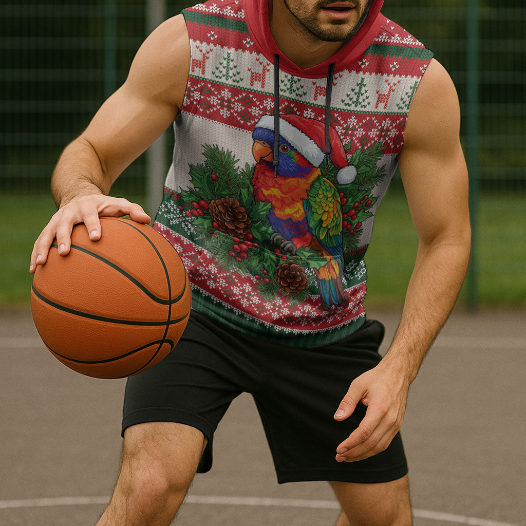 Aussie Rainbow Lorikeets Christmas Sleeveless Hoodie Festive Knitted Pattern Inspired