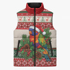 Aussie Rainbow Lorikeets Christmas Sleeveless Puffer Jacket Festive Knitted Pattern Inspired